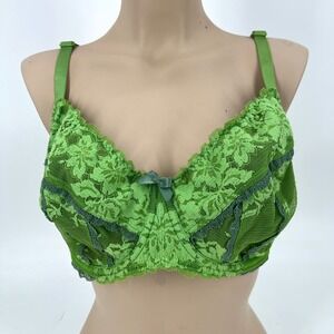 Adore Me Unlined Sheer Balconette‎ Bra Apple Green Lace Frilly Dainty Sexy 38G